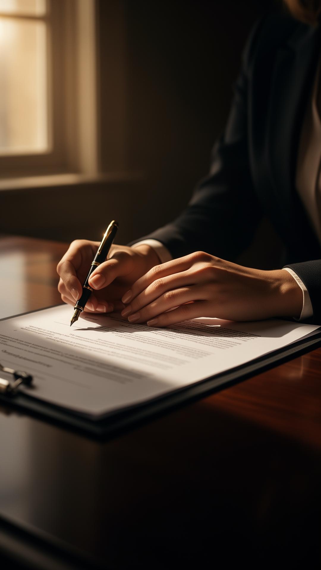 Advogada de família trabalhando com documento jurídico